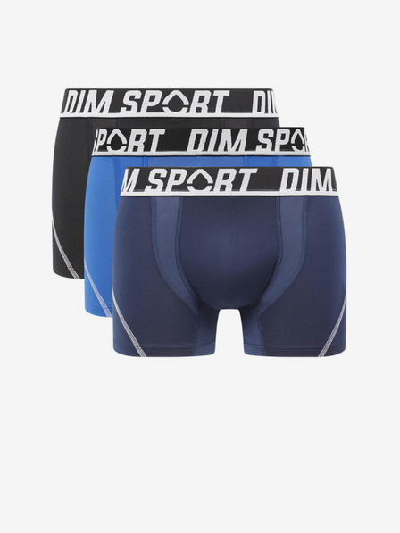 DIM Súprava troch pánskych boxeriek v čiernej a modrej farbe DIM SPORT MICROFIBRE BOXER 3x