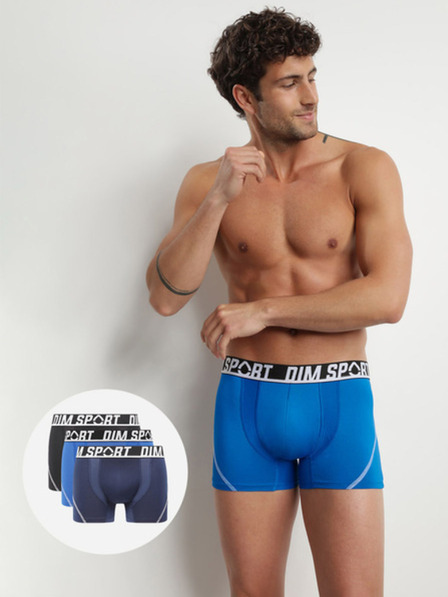 DIM Súprava troch pánskych boxeriek v čiernej a modrej farbe DIM SPORT MICROFIBRE BOXER 3x
