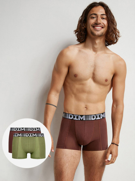 DIM Sada dvoch pánskych boxeriek v zelenej a tmavohnedej farbe DIM COTTON 3D FLEX AIR BOXER 2x
