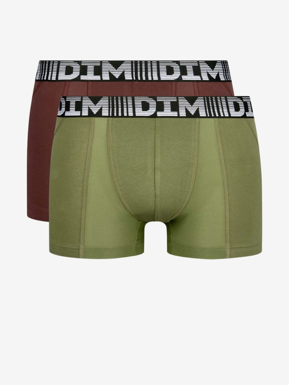 DIM Sada dvoch pánskych boxeriek v zelenej a tmavohnedej farbe DIM COTTON 3D FLEX AIR BOXER 2x