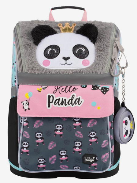 BAAGL  Sivá školská taška panda na zips Baagl