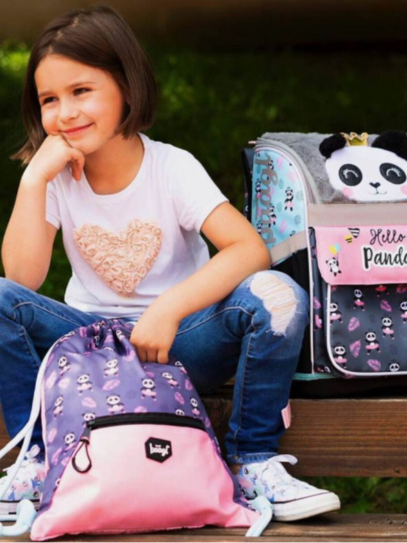 BAAGL  Sivé školské puzdro s vreckom panda Baagl