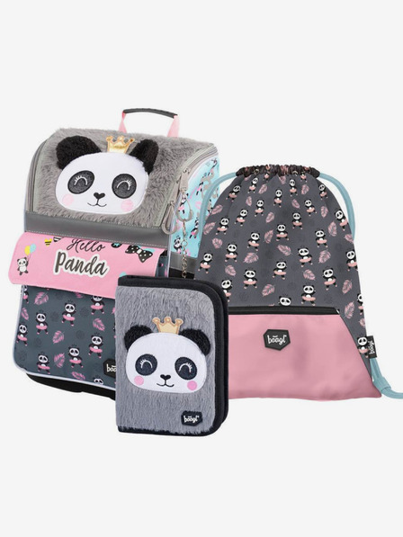 BAAGL  Šedá 3 sety pandy na zips: aktovka, penál, taška Baagl
