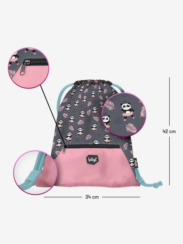 BAAGL  Šedá 3 sety pandy na zips: aktovka, penál, taška Baagl