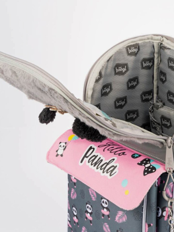 BAAGL  Šedá 3 sety pandy na zips: aktovka, penál, taška Baagl