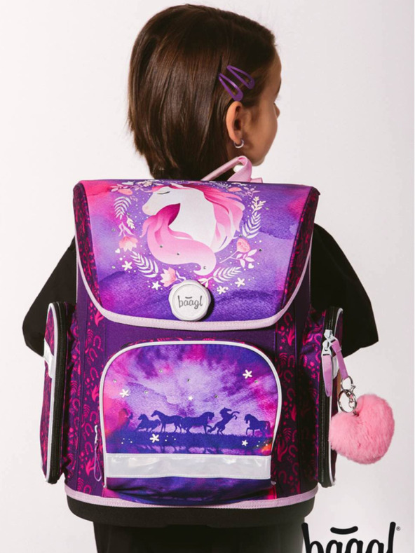 BAAGL  Fialová školská súprava Ergo - aktovka, penál, taška Baagl Horse