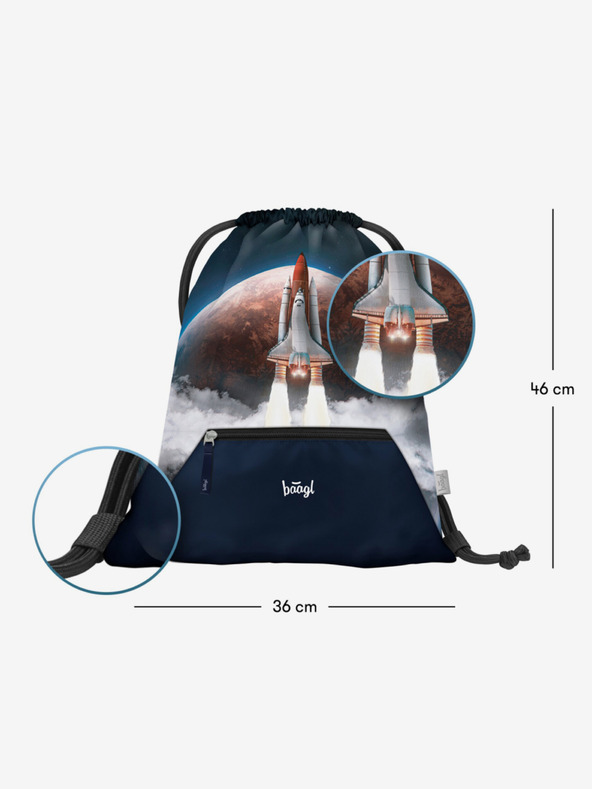 BAAGL  Modrý školský set - aktovka, peračník, taška Baagl Shelly Space Shuttle