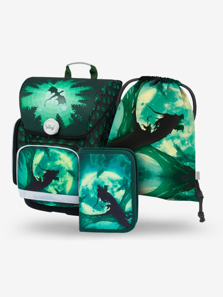 BAAGL  Zelený školský set Ergo - aktovka, peračník, taška Baagl Dragon