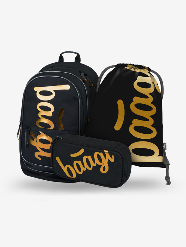 BAAGL  Čierny školský set Core - batoh, penál, taška Baagl Metallic Bronze