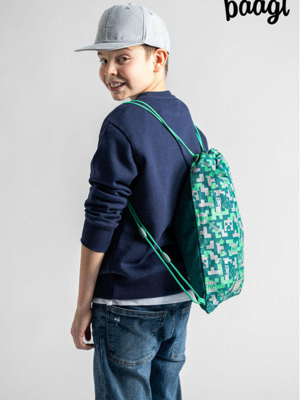 BAAGL  Zelená taška Baagl Minecraft Silver Creeper