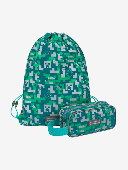 BAAGL  Zelený školský set - penál, taška Baagl Minecraft 2 Silver Creeper
