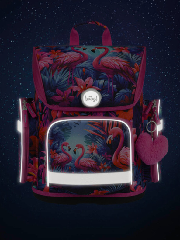 BAAGL  Ružová školská taška Ergo Baagl Plameniaci