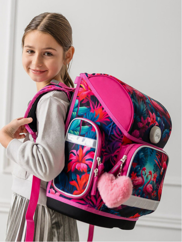 BAAGL  Ružová školská taška Ergo Baagl Plameniaci