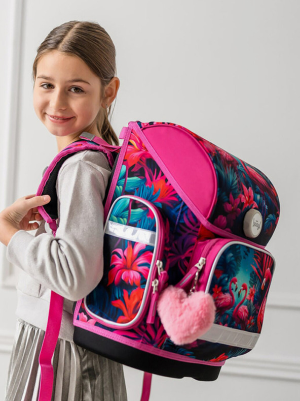 BAAGL  Ružová školská súprava Ergo - aktovka, púzdro, taška Baagl Flamingos