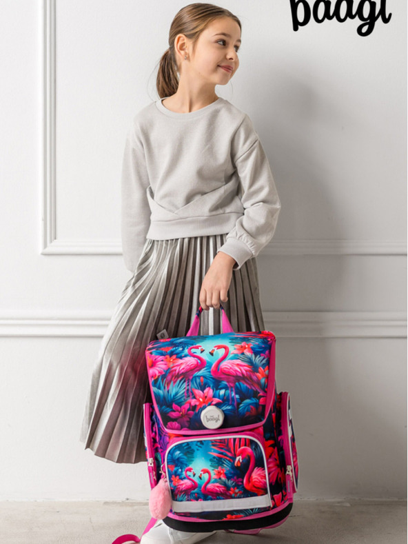 BAAGL  Ružová školská súprava Ergo - aktovka, púzdro, taška Baagl Flamingos