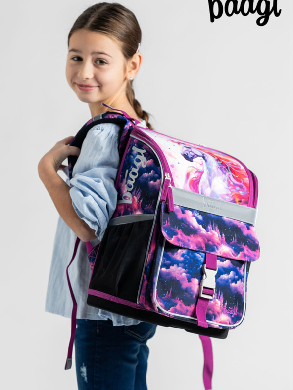 BAAGL  Fialový školský set Zippy - aktovka, peračník, sáčok Baagl Jednorožec Kráľovstvo