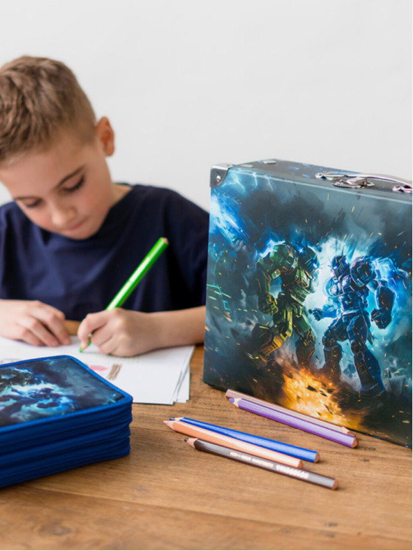 BAAGL  Modrý školský peračník 3-poschodový Baagl Roboti