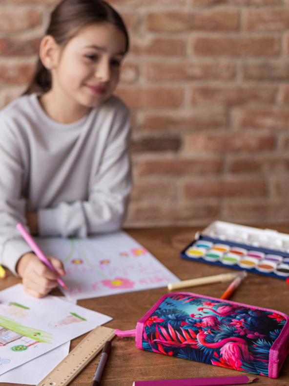 BAAGL  Ružový školský peračník Baagl Plameniaci jednoposchodový