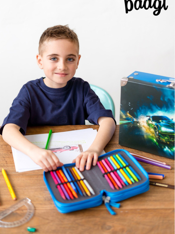 BAAGL  Modrý školský peračník trojposchodový Baagl Závodné auto