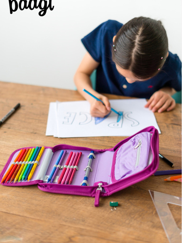 BAAGL  Fialový školský peračník jednoposchodový Baagl Kráľovstvo jednorožcov