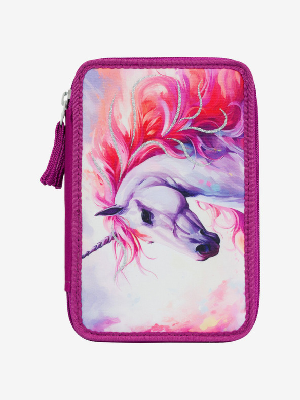 BAAGL  Fialový školský peračník Baagl Kráľovstvo jednorožcov tri poschodia