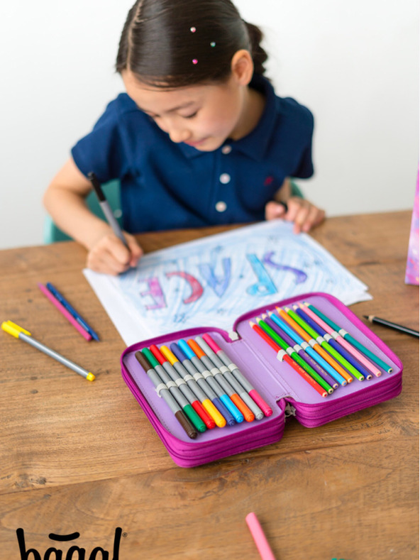 BAAGL  Fialový školský peračník Baagl Kráľovstvo jednorožcov tri poschodia