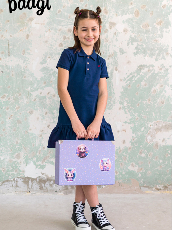 BAAGL  Fialový skladací školský kufrík s kovaním Baagl Domáce zvieratá