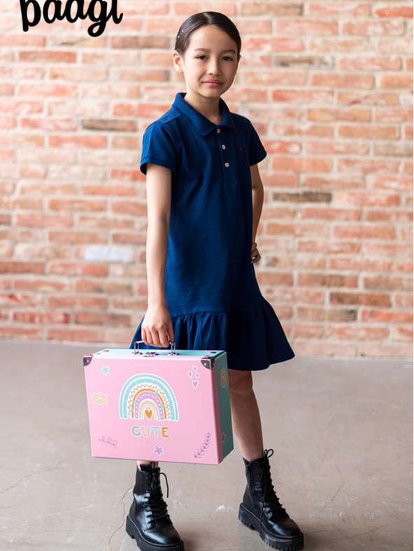 BAAGL  Ružový skladací školský kufor s kovaním Baagl Rainbow