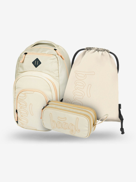 BAAGL  Béžový školský set - batoh, penál, taška Baagl Coolmate Beige