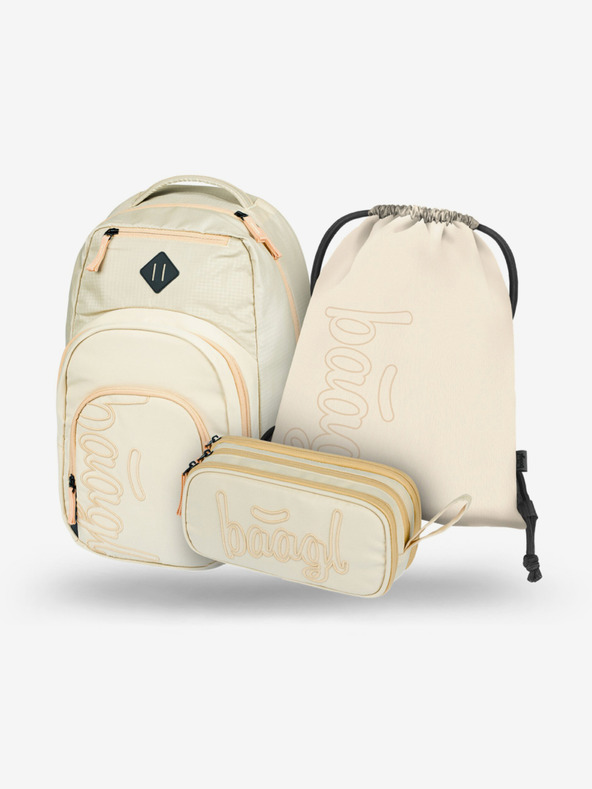 BAAGL  Béžový školský set - batoh, penál, taška Baagl Coolmate Beige