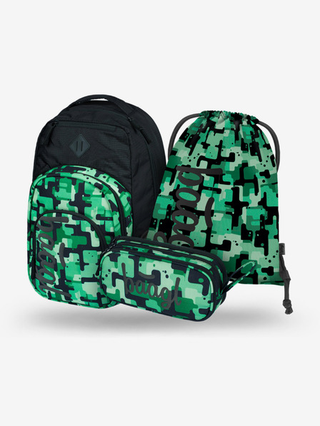 BAAGL  Čierna školská súprava - batoh, peračník, taška Baagl Coolmate Green