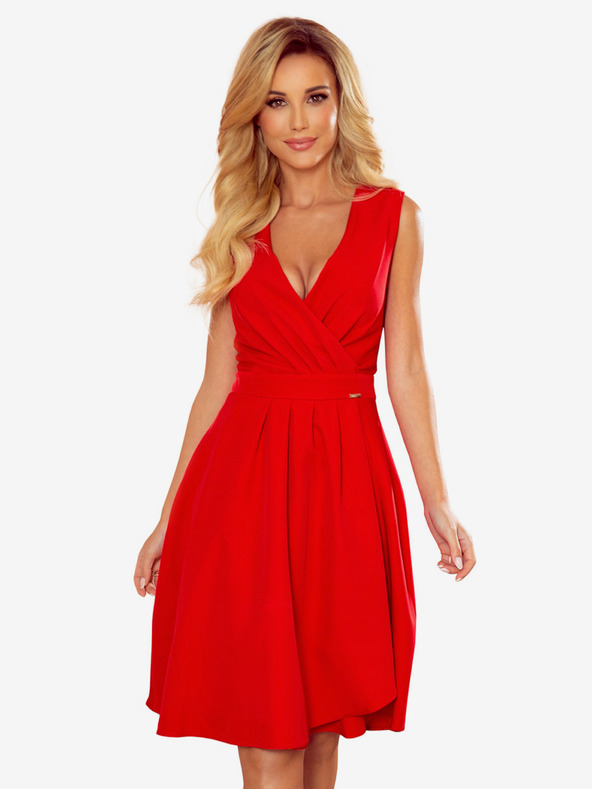 numoco ELLENA - Elegantné šaty s výstrihom a volánom - červené Numoco