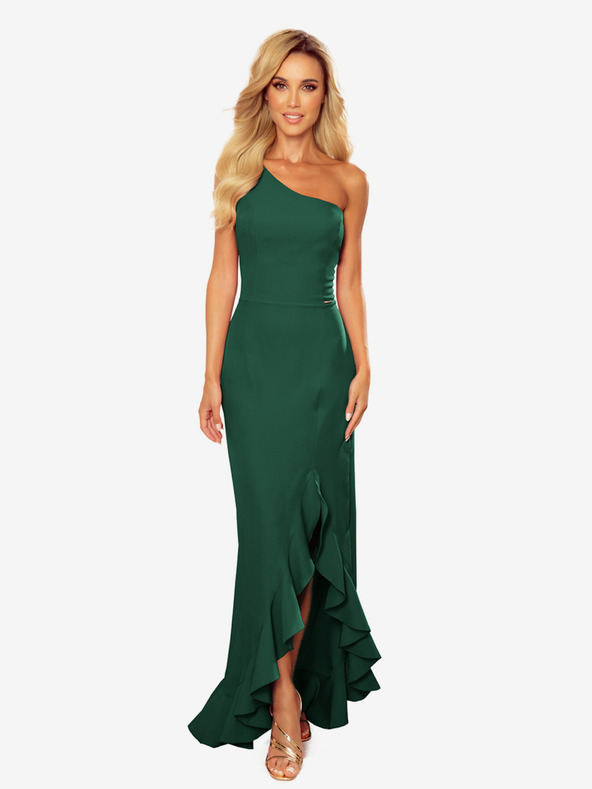 numoco Dlhé šaty na jedno rameno - tmavozelené Numoco