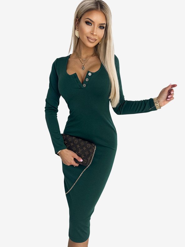 numoco Šaty s tromi gombíkmi vo výstrihu - zelené Numoco