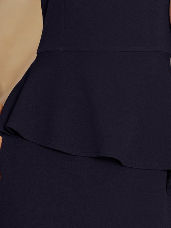 numoco Elegantné midi šaty s volánmi - tmavomodré Numoco