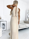 numoco Plisované midi šaty so spadnutým výstrihom - béžové Numoco