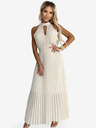 numoco Plisované midi šaty so spadnutým výstrihom - béžové Numoco