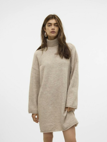 AWARE by VERO MODA Dámske béžové svetrové šaty AWARE by VERO MODA