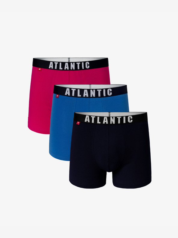 Atlantic 3-PACK pánske boxerky ATLANTIC - ružová, modrá, námornícka