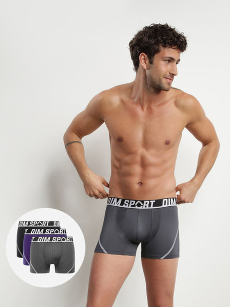 DIM Súprava troch športových boxeriek v sivej, modrej a čiernej farbe DIM SPORT MICROFIBRE BOXER 3x