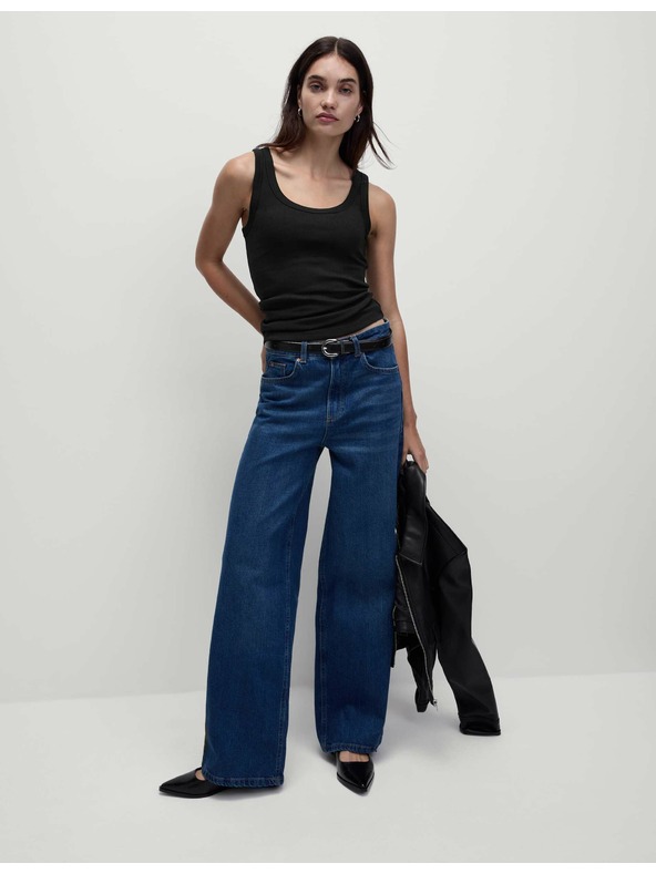 Marks & Spencer Rebrované tielko s vysokým podielom bavlny úzkeho strihu Marks & Spencer čierna