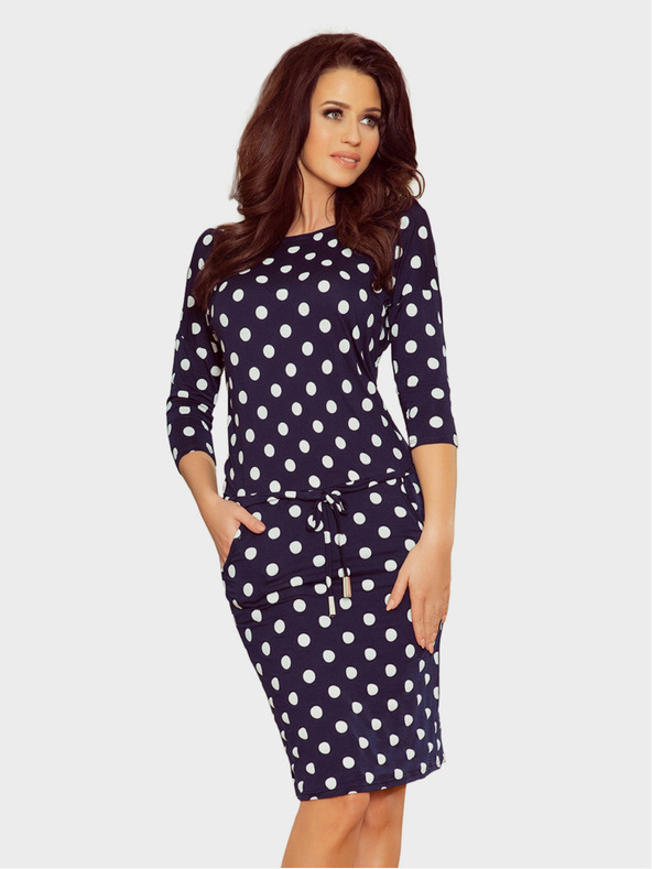 numoco Športové šaty so zaväzovaním a vreckami - tmavomodré + bodky Numoco