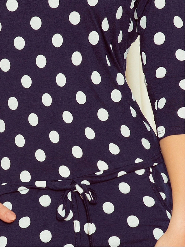 numoco Športové šaty so zaväzovaním a vreckami - tmavomodré + bodky Numoco