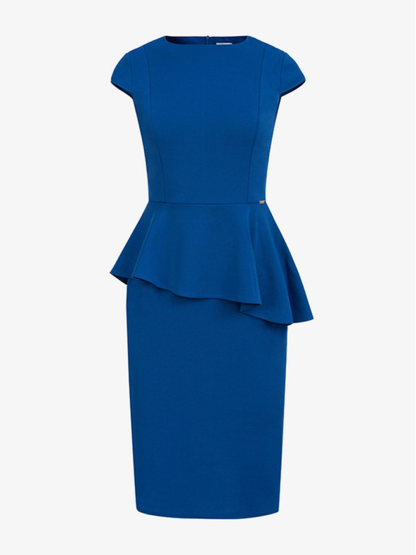 numoco Elegantné midi šaty s volánmi - modré Numoco