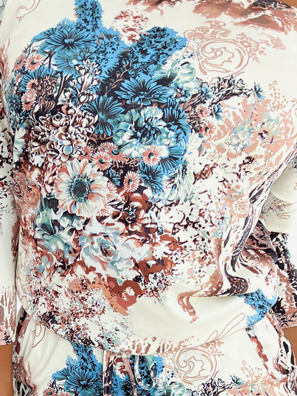 numoco Športové šaty s vreckami - béžové s modrými kvetmi Numoco