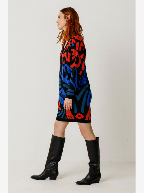 SKFK SKFK modro-oranžové dámske vzorované svetrové šaty