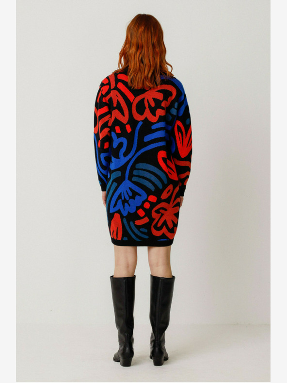 SKFK SKFK modro-oranžové dámske vzorované svetrové šaty