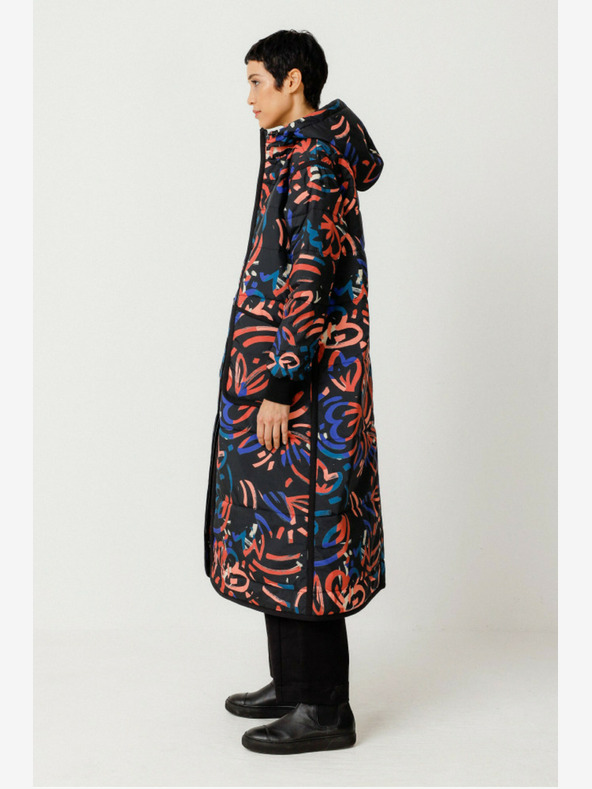 SKFK Modrý a oranžový dámsky zimný vzorovaný kabát SKFK