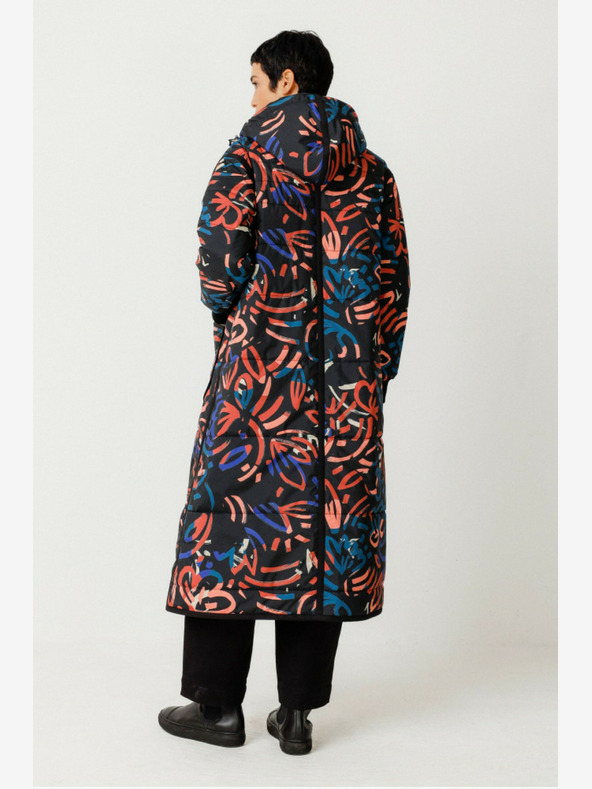 SKFK Modrý a oranžový dámsky zimný vzorovaný kabát SKFK