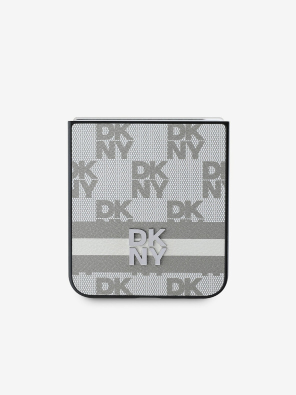 DKNY DKNY PU kožený zadný kryt so šachovnicovým vzorom a pruhmi pre Samsung Galaxy Z Flip 6 béžový